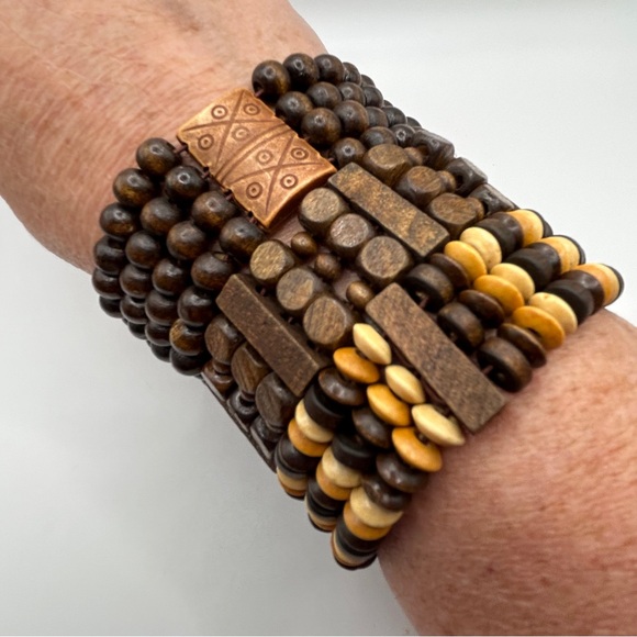 Boho Bundle of Three Wooden Stretch Bracelets - Picture 4 of 4